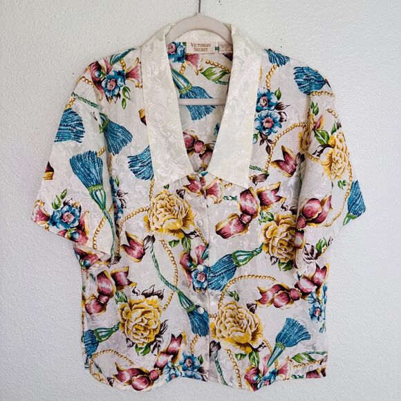 Victoria's Secret Tops - Vintage Victorias Secret Top Womens Medium Floral Bow Print 80s 90s Gold Label